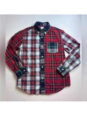 J.Crew‎ CrewCuts Kids Mixed-plaid Button Down Shirt Holiday Multi color Size 10